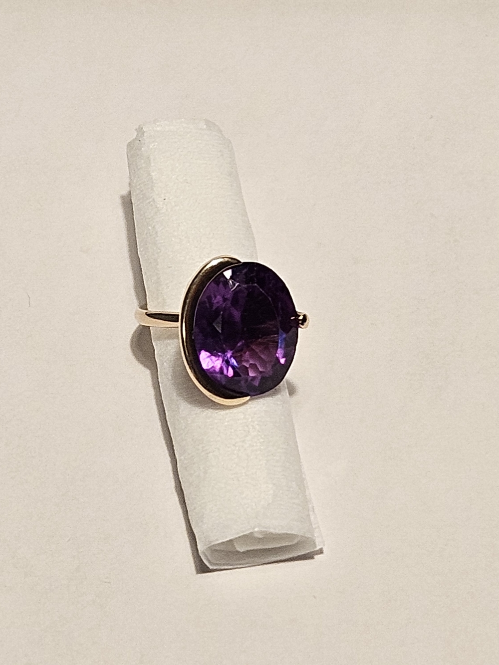 Gold Cocktail Ring with Oval Purple Iolite Gemstone, Size 8